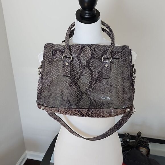 MICHAEL KORS Hamilton Dark Grey Python Snakeskin Prints Small Satchel Bag - Picture 9 of 16